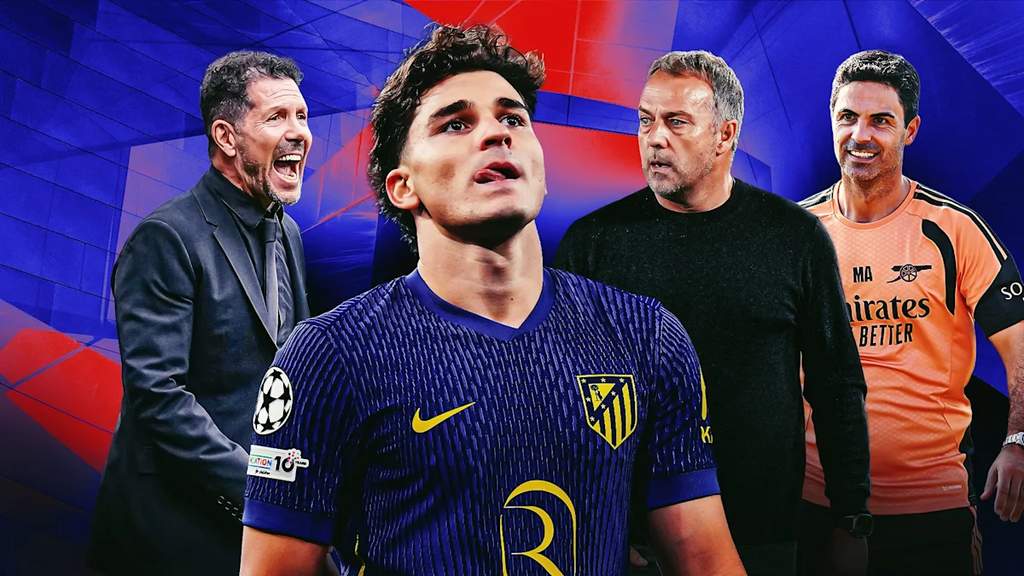 Penyerang Atletico Madrid, Julian Alvarez, sedang melakukan selebrasi di lapangan hijau dalam pertandingan kompetisi domestik Spanyol.