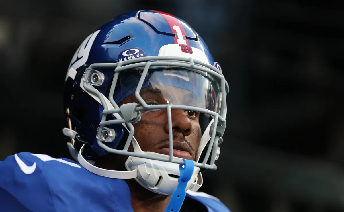 Suasana sesi latihan tim American Football New York Giants di fasilitas latihan menjelang pertandingan pembuka musim NFL melawan Dallas Cowboys.
